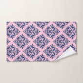 Elegant navy blue on pink vintage damasks bad handdoek (Handdoek)