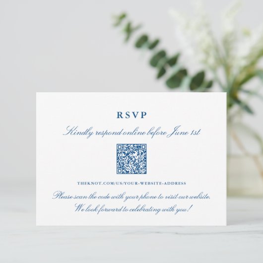 Elegant Navy Blue Online RSVP QR Code Informatiekaartje (Staand voorkant)