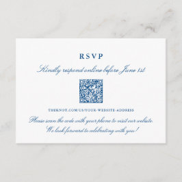 Elegant Navy Blue Online RSVP QR Code Informatiekaartje