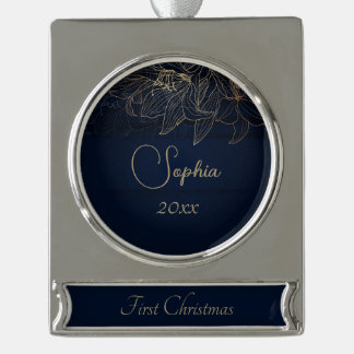Elegant Navy Blue op maat van de eerste kerst Verzilverd Banner Ornament