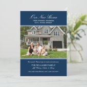 Elegant Navy Blue Our New Home Photo Movement Aankondiging (Staand voorkant)