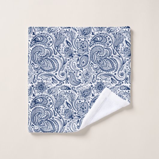 Elegant Navy-Blue Paisley Stripe Bad Handdoek (Wasdoekje)