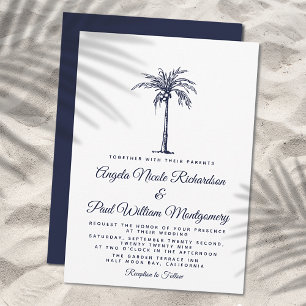 Elegant Navy Blue Palm Tree Formal Beach Weddensch Kaart