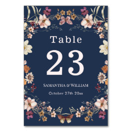 Elegant Navy Blue Pastel Wildflower Boho Wedding Kaart