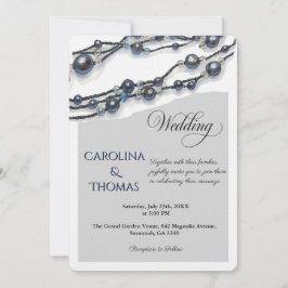 Elegant Navy Blue Pearl Watercolor Modern Wedding  Kaart