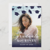 Elegant Navy Blue Photo Afstuderen Invitation Kaart (Voorkant)