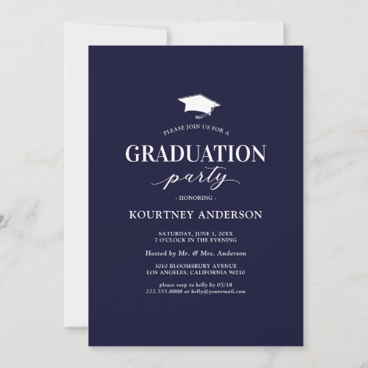 Elegant Navy Blue Photo Afstuderen Invitation Kaart (Achterkant)
