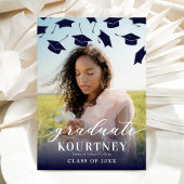 Elegant Navy Blue Photo Afstuderen Invitation Kaart