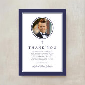 Elegant Navy Blue Photo Boy First Communion Bedankkaart
