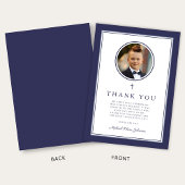 Elegant Navy Blue Photo Boy First Communion Bedankkaart