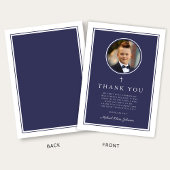 Elegant Navy Blue Photo Boy First Communion Bedankkaart