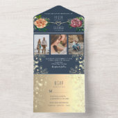 Elegant Navy Blue Photo Wedding Invitation All In One Uitnodiging (Binnen)