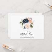 Elegant Navy Blue Pink Blush Floral Moederdag Kaart (Voorkant / Achterkant in situ)
