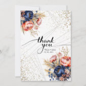 Elegant Navy Blue Pink Blush Gold Floral Wedding Bedankkaart (Voorkant)
