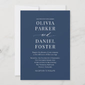 Elegant Navy Blue QR Code Foto bruiloft Kaart (Voorkant)