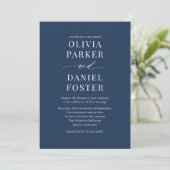 Elegant Navy Blue QR Code Foto bruiloft Kaart (Staand voorkant)