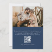Elegant Navy Blue QR Code Foto bruiloft Kaart (Achterkant)