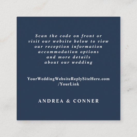 Elegant Navy Blue QR Code Wedding Details Enclosur Informatiekaartje (Achterkant)