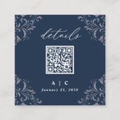 Elegant Navy Blue QR Code Wedding Details Enclosur Informatiekaartje (Voorkant)