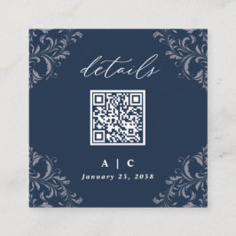 Elegant Navy Blue QR Code Wedding Details Enclosur Informatiekaartje