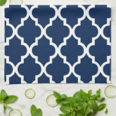 Elegant Navy Blue Quatrefoil Tiles Pattern Theedoek (Gevouwen)