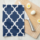 Elegant Navy Blue Quatrefoil Tiles Pattern Theedoek (Quarter Fold)