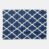 Elegant Navy Blue Quatrefoil Tiles Pattern Theedoek (Horizontaal)
