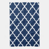 Elegant Navy Blue Quatrefoil Tiles Pattern Theedoek (Verticaal)
