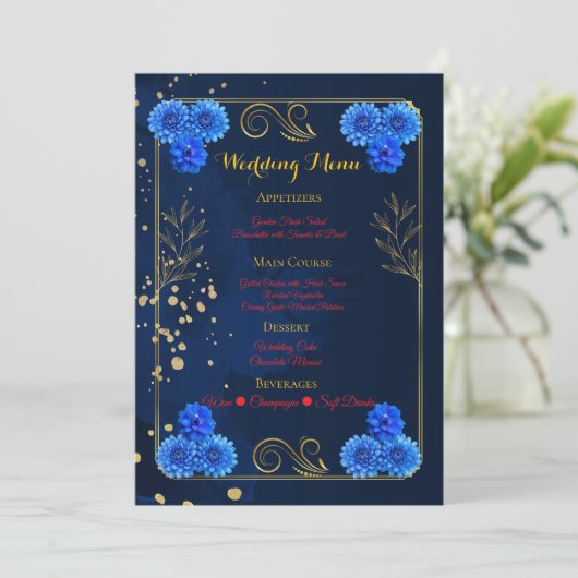 Elegant Navy Blue Reception Menu Template (Staand voorkant)