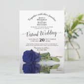 Elegant Navy Blue Reflecterende Roos Virtual Weddi Kaart (Staand voorkant)