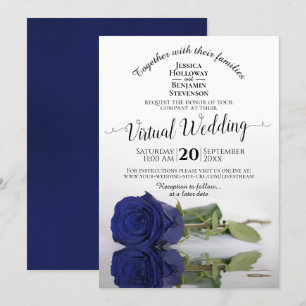 Elegant Navy Blue Reflecterende Roos Virtual Weddi Kaart