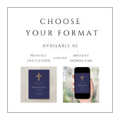 Elegant Navy Blue Religious Cross Boy Baptisme Kaart