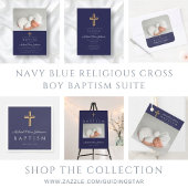 Elegant Navy Blue Religious Cross Boy Baptisme Kaart