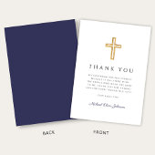 Elegant Navy Blue Religious Cross Confirmation Bedankkaart