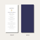 Elegant Navy Blue Religious Cross First Communion Menu