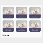 Elegant Navy Blue Religious Cross Foto Baptisme Vierkante Sticker (Vel)