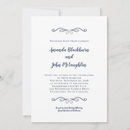 Elegant Navy Blue Romantic Formal Chic Wedding Kaart