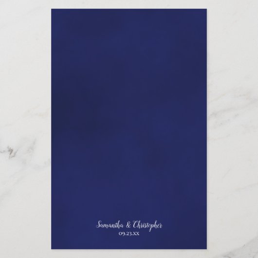 Elegant Navy Blue Roos Budget Wedding Menu (Achterkant)