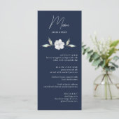 Elegant Navy BLue Roos Floral Wedding Menu Kaarten (Staand voorkant)