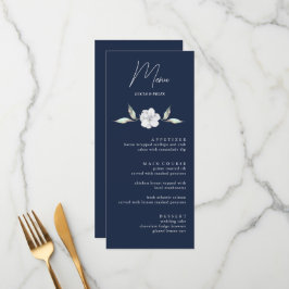 Elegant Navy BLue Roos Floral Wedding Menu Kaarten