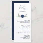 Elegant Navy BLue Roos Floral Wedding Menu Kaarten (Voorkant / Achterkant)