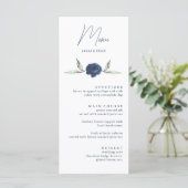 Elegant Navy BLue Roos Floral Wedding Menu Kaarten (Staand voorkant)