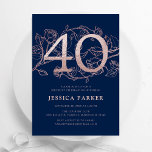 Elegant Navy Blue Roos Gold 40th Birthday Kaart<br><div class="desc">Elegant marineblauw roos gouden 40e verjaardagsfeestuitnodiging.  modern vrouwelijk ontwerp met rozen botanische accenten en faux glitter roos goud. Eenvoudige bloemenuitnodigingskaart perfect voor een stijlvol vrouwen dagfeest. Personaliseer met je eigen gegevens. Gedrukte Zazzle-uitnodigingen of direct download digitale afdrukbare sjabloon.</div>
