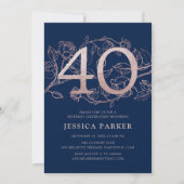 Elegant Navy Blue Roos Gold 40th Birthday Kaart (Voorkant)