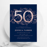 Elegant Navy Blue Roos Gold 50e verjaardag Kaart<br><div class="desc">Elegant marineblauw roos gouden 50ste verjaardagsfeestuitnodiging.  modern vrouwelijk ontwerp met rozen botanische accenten en faux glitter roos goud. Eenvoudige bloemenuitnodigingskaart perfect voor een stijlvol vrouwen dagfeest. Personaliseer met je eigen gegevens. Gedrukte Zazzle-uitnodigingen of direct download digitale afdrukbare sjabloon.</div>