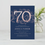 Elegant Navy Blue Roos Gold 70th Birthday Kaart (Staand voorkant)