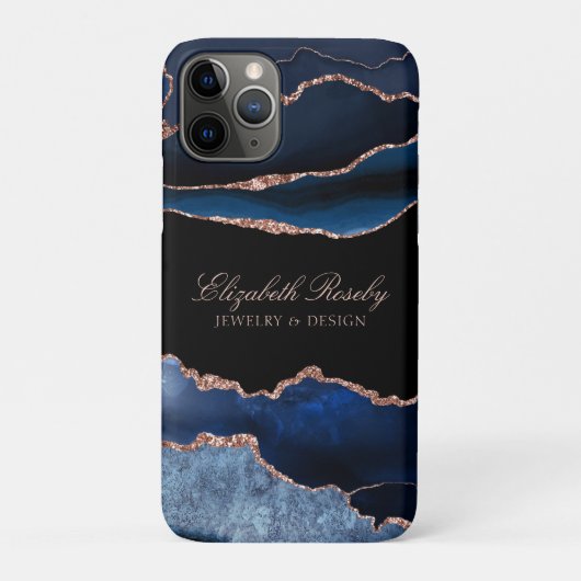 Elegant Navy Blue Roos Gold Agate Black Business Case-Mate iPhone Case (Achterkant)