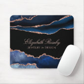 Elegant Navy Blue Roos Gold Agate Black Business Muismat (Met muis)