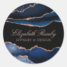 Elegant Navy Blue Roos Gold Agate Geode Business Ronde Sticker