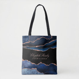 Elegant Navy Blue Roos Gold Agate Geode Business Tote Bag
